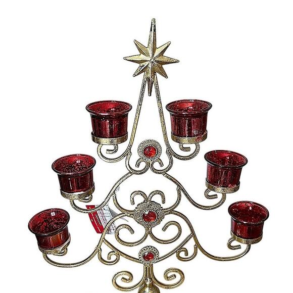 Ashland 21" Red & Gold 6-Votive Candle Holder Decor for Christmas Special Events - Picture 6 of 13